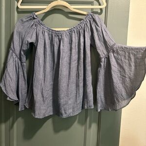 Ganji LA Blue Off Shoulder Bell Sleeve Top Size Small